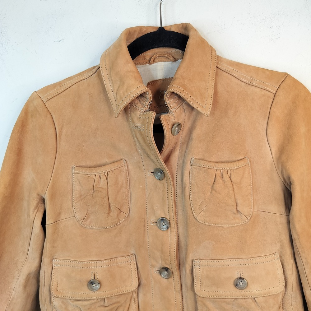 Banana Republic Leather Jacket Womens XS Butterscotch Y2K 2000s Button Up - Picture 2 of 15